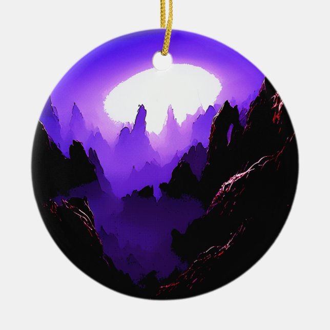 Ornamento De Cerâmica Paisagem de alienígena com céu roxo (Frente)