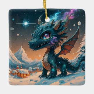 Ornamento De Cerâmica Paisagem de inverno de Chibi Dragon Mystical