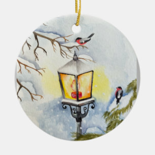 Ornamento De Cerâmica Paisagem de inverno de Natal