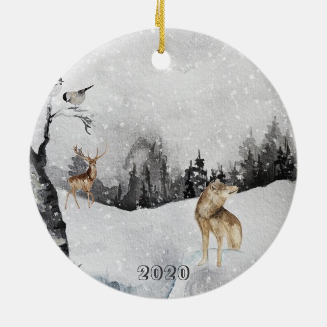 Ornamento De Cerâmica Paisagem de Olf Snow Deer (Traseira)