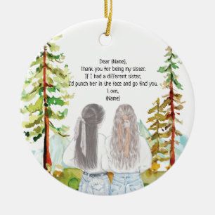 Ornamento De Cerâmica Paisagem em Aquarela com 2 Meninas Mensagem Person