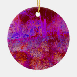 Ornamento De Cerâmica Paisagem Impressionista Vermelha e Magenta Trippy