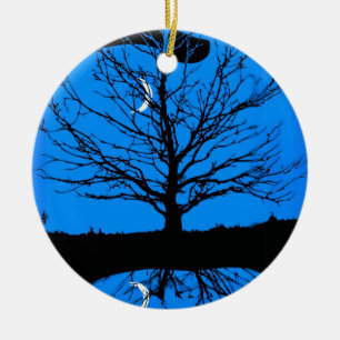 Ornamento De Cerâmica Paisagem lunar em Cobalto Azul e Preto