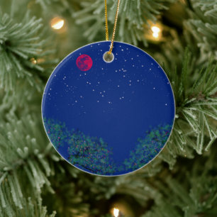 Ornamento De Cerâmica Paisagem Mística Noturna Estrelada