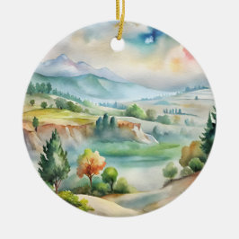 Ornamento De Cerâmica Paisagem Montanhosa em Aquarela