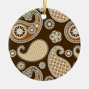 Ornamento De Cerâmica Paisley, Chocolate Brown e Tan