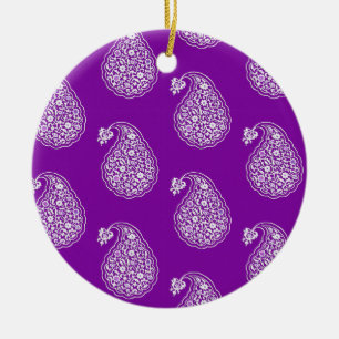 Ornamento De Cerâmica Paisley de azulejo persa - branco em roxo