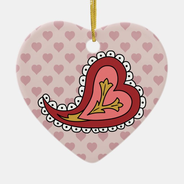 Ornamento De Cerâmica Paisley Heart Ornament (Frente)