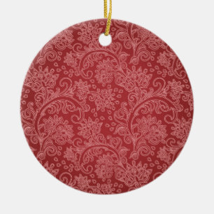 Ornamento De Cerâmica Paisley Vermelho Damasco Designer Floral Clássico
