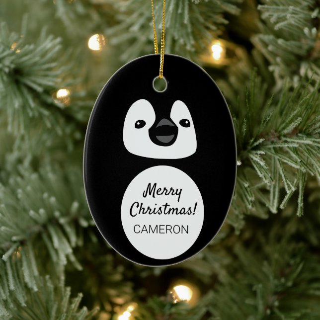 Ornamento De Cerâmica Pal Pinguim Festivo: Natal Personalizado O (Árvore)