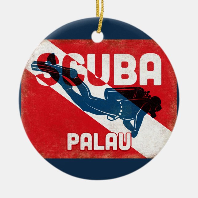 Ornamento De Cerâmica Palau Scuba Diver - Blue Retro (Frente)