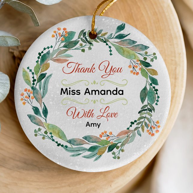 Ornamento De Cerâmica Palavra de Natal de professor festivo elegante (Criador carregado)