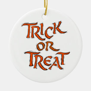 Ornamento De Cerâmica Palavras de Truque ou Tratamento de Halloween