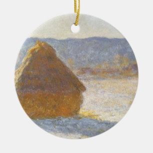 Ornamento De Cerâmica Palheiro de Manhã, Efeito de Neve por Claude Monet