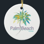 Ornamento De Cerâmica Palm Beach, Florida<br><div class="desc">Este gráfico/ilustração "Palm Beach,  Florida" parece excelente em t-shirts,  t-shirts de cães,  aventais,  relógios de parede,  canecas e em muito mais artigos de presente para si próprio ou para a sua família e amigos. Aproveite!</div>