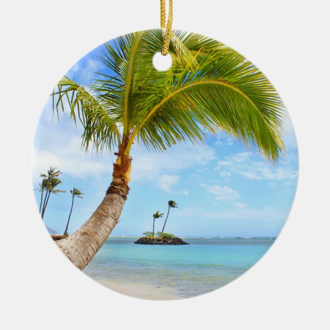 Ornamento De Cerâmica Palm Tree Beach Ornament (Frente)