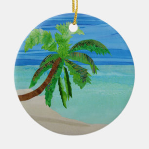 Ornamento De Cerâmica Palm Tree Beach Turquoise Ocean Ornament