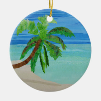 Ornamento De Cerâmica Palm Tree Beach Turquoise Ocean Ornament