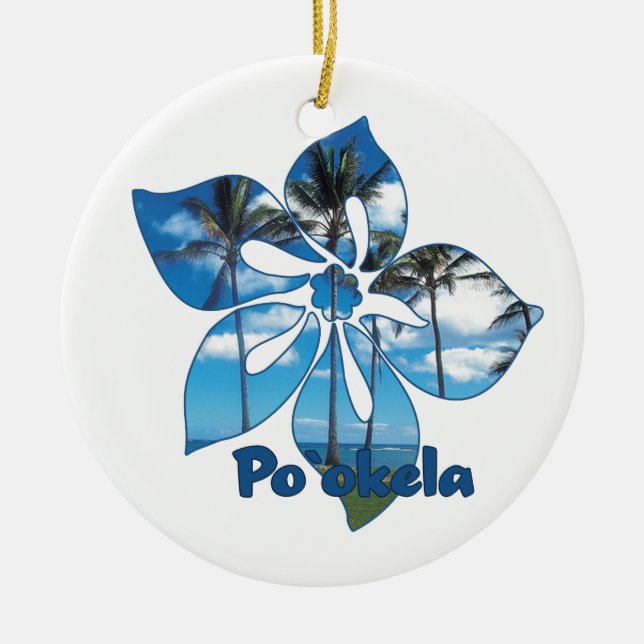 Ornamento De Cerâmica Palm Tree Hibiscus Ornaeans Havaianas (Frente)