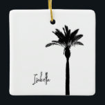 Ornamento De Cerâmica Palm Tree Silhouette NAME Viagem Beach Coastal<br><div class="desc">Palm Tree Silhouette em preto sobre fundo branco com NAME personalizado em preto. Fácil de personalizar texto,  cor do texto,  fonte. Excelente para QUALQUER pessoa,  vibe da Costa Oeste,  lembrança de férias,  estilo de vida. Moderno,  Costeiro,  Chic. Misturar e combinar a Coleção de Árvore Palm inteira por TMCdesigns.</div>