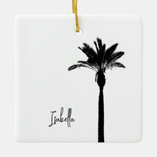 Ornamento De Cerâmica Palm Tree Silhouette NAME Viagem Beach Coastal