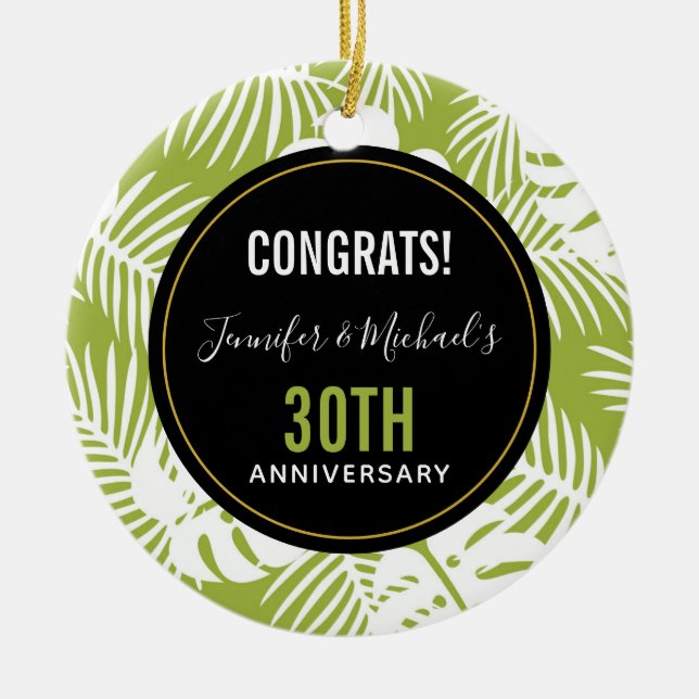 Ornamento De Cerâmica Palma Verde Deixa Padrão Florestal Tropical (Frente)