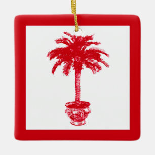 Ornamento De Cerâmica Palmeira Potted - vermelho escuro e branca