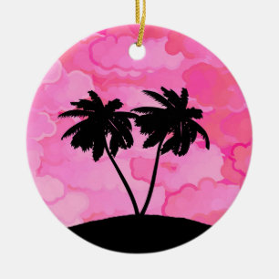 Ornamento De Cerâmica Palmeira Silhouette contra o Rosa-amanhecido com N