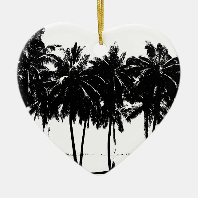 Ornamento De Cerâmica Palmeiras brancas pretas Silhouette (Frente)
