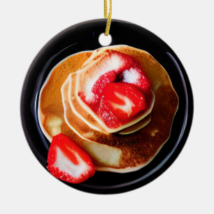 Ornamento De Cerâmica Pancakes Engraçado Strawberry Pun Natal