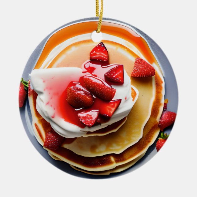 Ornamento De Cerâmica Pancakes Engraçado Strawberry Pun Natal (Frente)