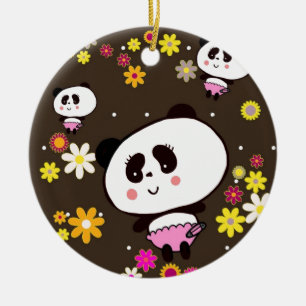 Ornamento De Cerâmica Panda Baby Kawaii Doodles dos anos 70 bonito por L
