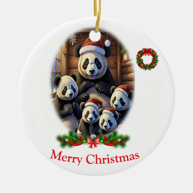 Ornamento De Cerâmica Panda Bear Christmas (Frente)