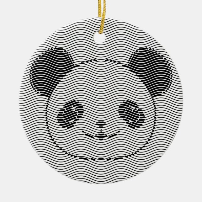 Ornamento De Cerâmica Panda Bear Face On Wave Patterno (Frente)