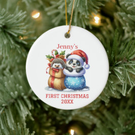 Ornamento De Cerâmica Panda Bear Personalizado e Hedgehog Cub Natal