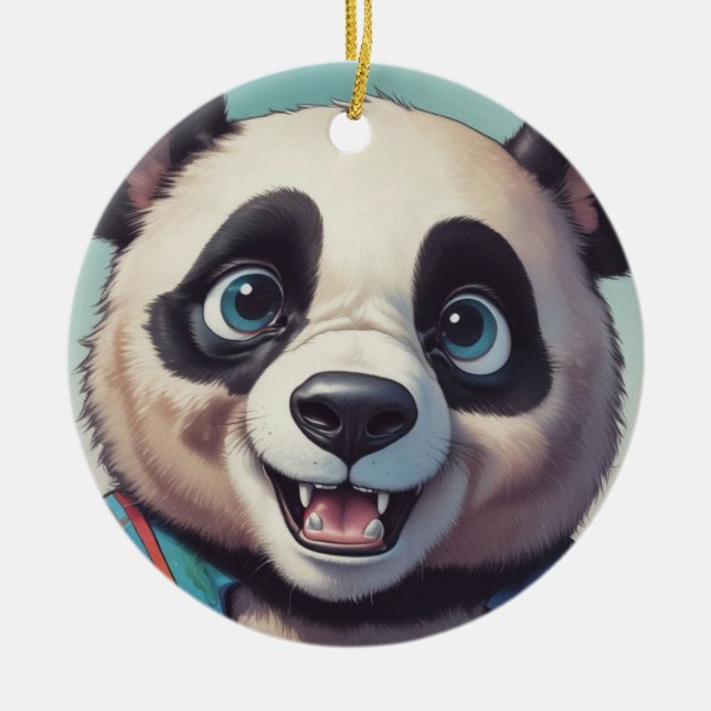 Ornamento De Cerâmica Panda Cartoon Drawing Art (Frente)
