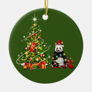 Ornamento De Cerâmica Panda com as luzes do chapéu Natal