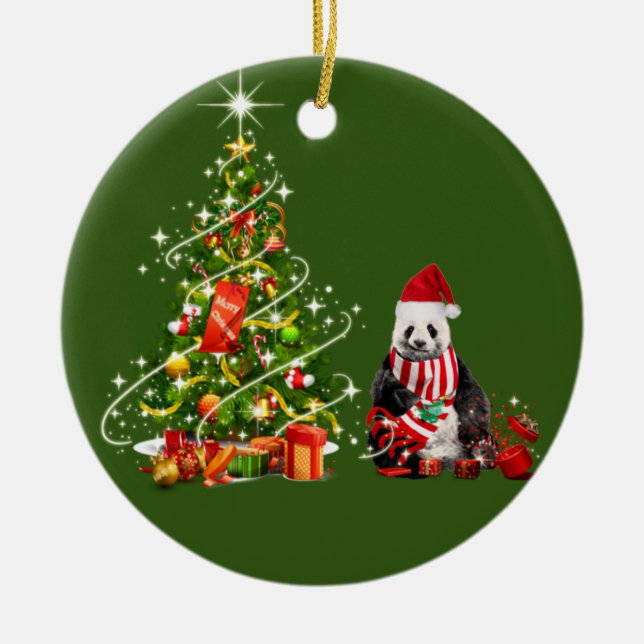 Ornamento De Cerâmica Panda com o Natal dos Hat Scafés (Frente)