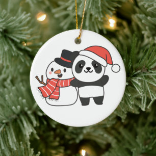 Ornamento De Cerâmica Panda Com Snowman No Inverno Para A Cerâmica De Na