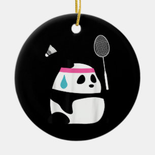Ornamento De Cerâmica Panda de badminton exausto engraçado fofo
