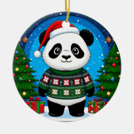 Ornamento De Cerâmica Panda Fofa de Suéter de Natal Usa Chapéu de Papai