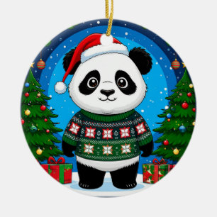Ornamento De Cerâmica Panda Fofa de Suéter de Natal Usa Chapéu de Papai