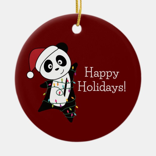 Ornamento De Cerâmica Panda Natal Neve Animais de inverno Pandas Cerâmic (Frente)