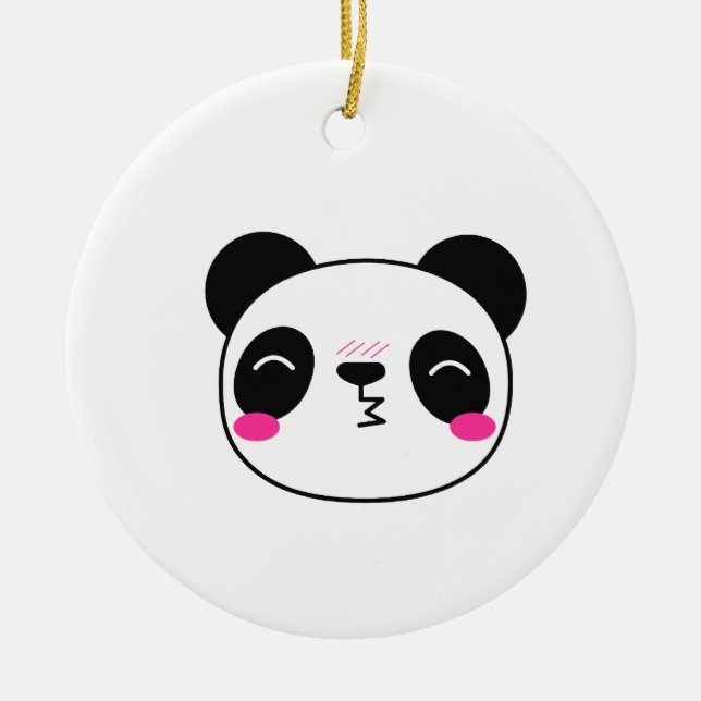 Ornamento De Cerâmica Panda Tímido Beijando com Rosto Corado (Frente)