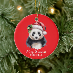 Ornamento De Cerâmica Panda Urso Bonito Natal Personalizado