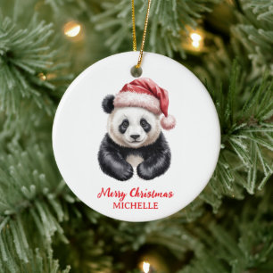 Ornamento De Cerâmica Panda Urso Fofo Natal Personalizado
