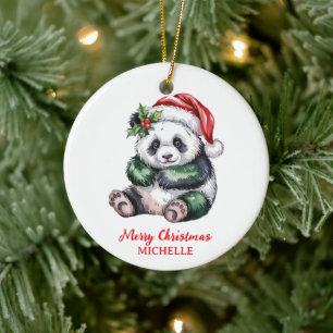Ornamento De Cerâmica Panda Urso Fofo Natal Personalizado Feliz