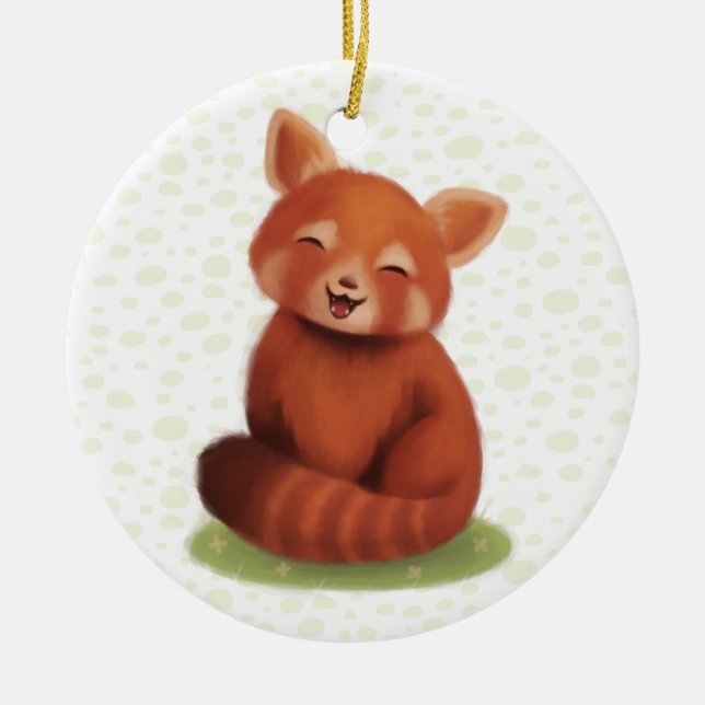 Ornamento De Cerâmica Panda Vermelho (Frente)