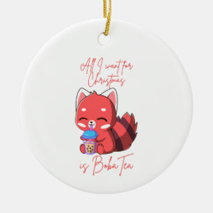 Ornamento De Cerâmica Panda-vermelho: Tudo o que eu quero para o Natal é