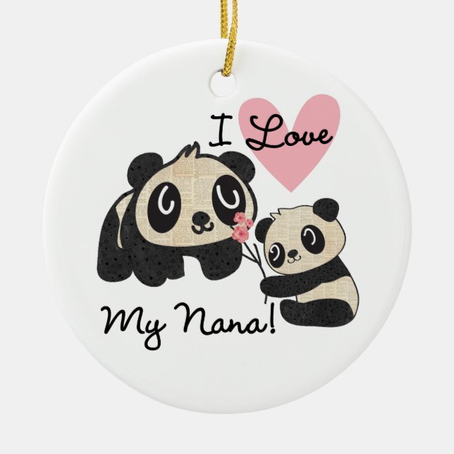 Ornamento De Cerâmica Pandas eu amo minha Nana (Frente)